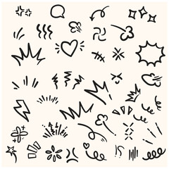 Doodle cute glitter pen line elements With illustration style doodle and line art