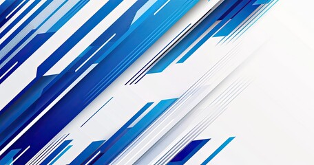 A dynamic abstract design featuring blue and white geometric shapes, conveying a sense of movement and modernity.