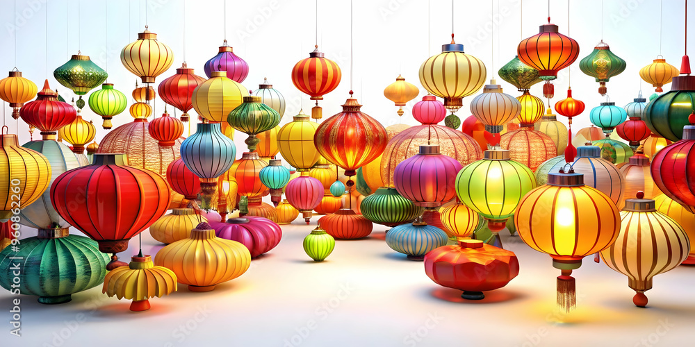 Aufkleber 3d lantern display with vibrant colors and dynamic light patterns - abstract mid autumn art on white