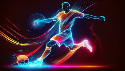 Abstract Soccer Player with a ball in motion. Digital Football Athlete is running