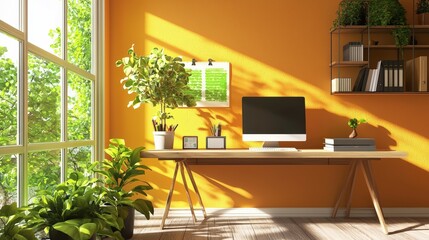 Contemporary home office with energy-efficient insulation and eco-friendly decor, promoting a green lifestyle