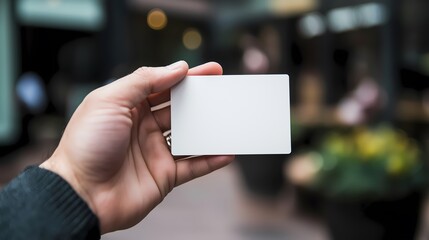 Hand Holding Blank White Card Mockup.