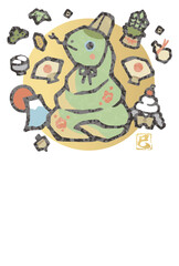 年賀2025　年賀状2025　巳年　巳　へび　版画　手描き　和風　年賀はがき　イラスト素材