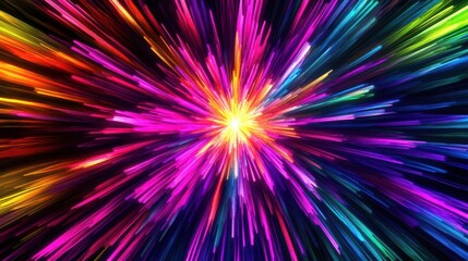 Obraz premium Explosive burst of colors with electric streaks, vivid hues radiating outward, Abstract background, High-energy, dynamic