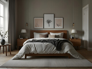 Obraz premium Modern Scandinavian Chic and Classic Bedroom Interior Design