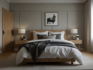 Fototapeta premium Modern Scandinavian Chic and Classic Bedroom Interior Design