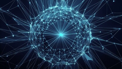 Fototapeta premium Abstract polygonal background from lines, dots and glowing particles with plexus effect