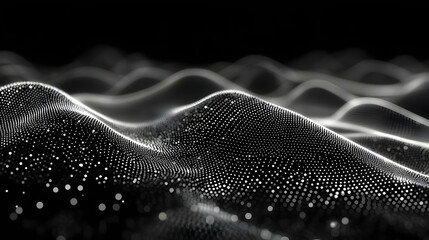 Abstract White Dots Wavy Pattern on Black Background