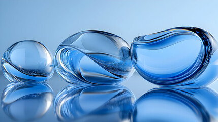 Abstract Blue Glass Spheres with Reflections on Blue Background