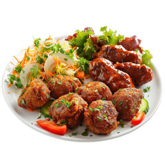 Fototapeta premium Kofta Nuggets and Chicken Cutlets with Salad on White Plate