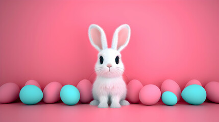 Obraz premium Happy Easter Card With Easter Eggs Garland And Rab