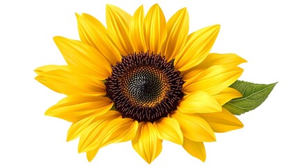 Fototapeta premium Sunflower with bright yellow petals and dark center, centered against a pure white backdrop, ultra-detailed botanical illustration, clean and cheerful, ideal for print.