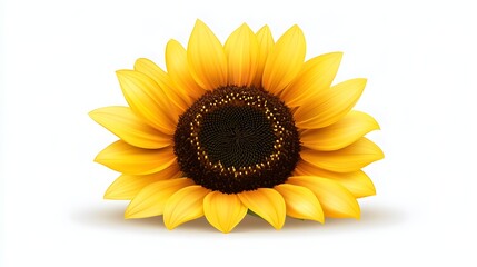 Obraz premium Sunflower with bright yellow petals and dark center, centered against a pure white backdrop, ultra-detailed botanical illustration, clean and cheerful, ideal for print.