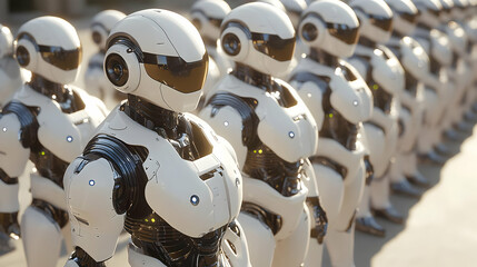 Fototapeta premium Futuristic Robot Army in Formation