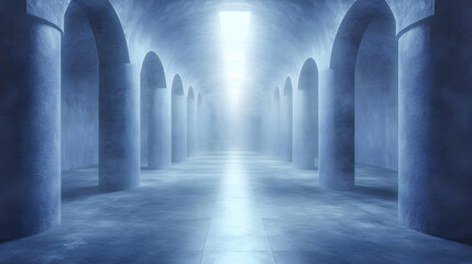 Abstract Architecture Concrete Hallway with Light and Fog