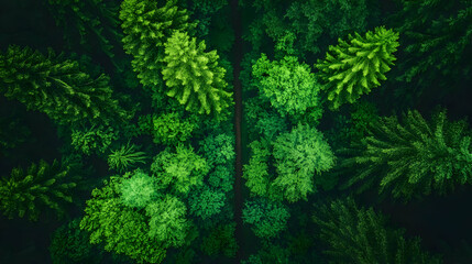 Aerial View of Lush Green Forest with Path