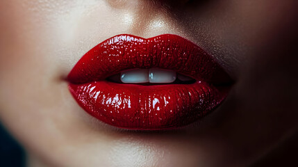 Obraz premium Close up of Red Lips with Glossy Finish