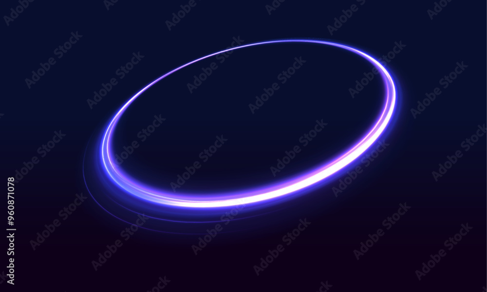Fototapete neon light circle of speed in the form of a round whirlpool. curve blue line light effect. luminous 