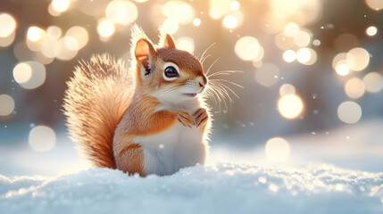 Adorable Red Squirrel in Winter Wonderland