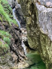 Fratarica canyon and stream waterfalls, Log pod Mangartom (Triglav National Park, Slovenia) -...
