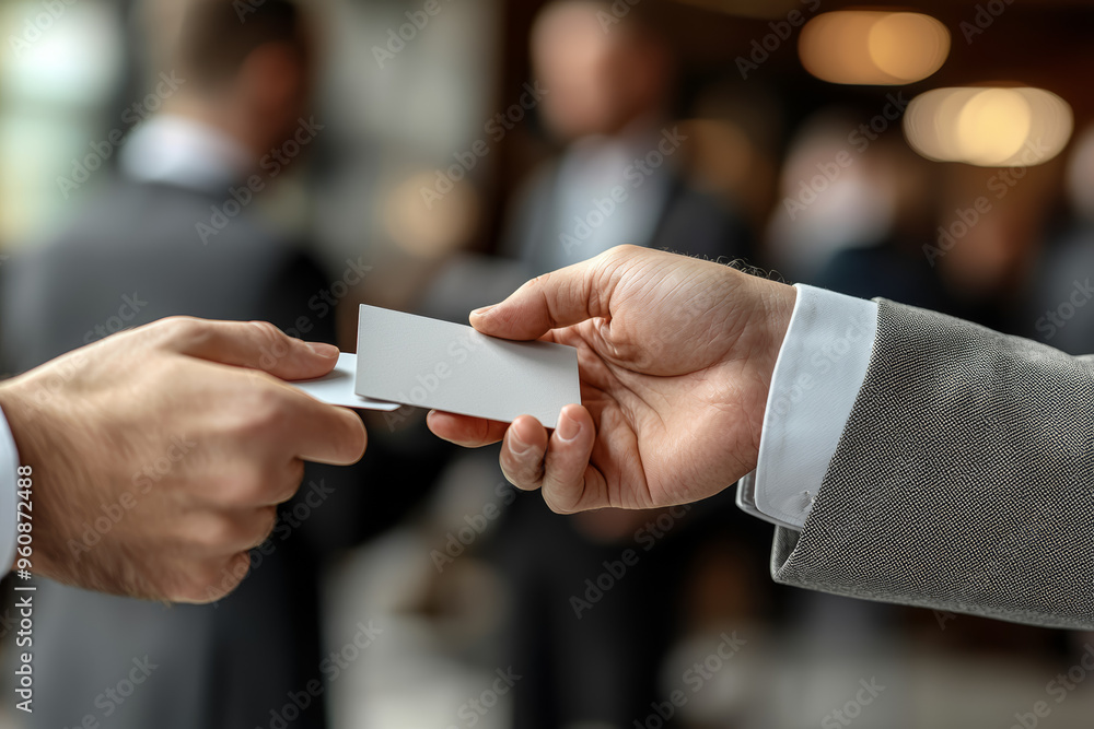 Poster a group of professionals attending a networking event and exchanging business cards, capturing the e
