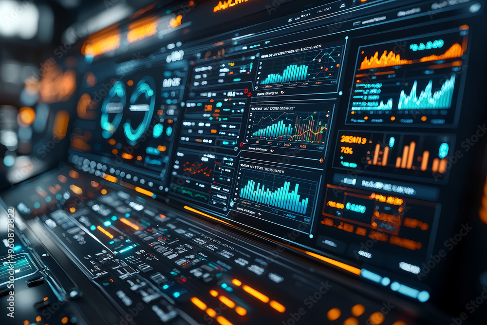 Poster a digital dashboard displaying real-time financial data and analytics, demonstrating the tools used 