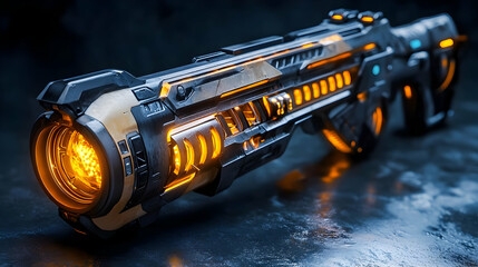 Futuristic Sci Fi Weapon Gun with Orange Lights