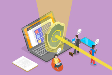 3D Isometric Flat Vector Illustration of Network Security, Safeguarding Your Data