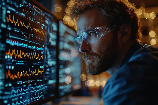 A close-up of a medical researcher analyzing viral RNA on a laboratory workstation, showcasing the scientific techniques used in studying viral genomes.