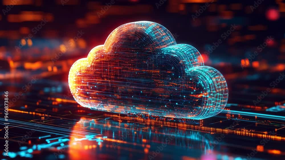 Poster futuristic cloud computing concept with digital data connections