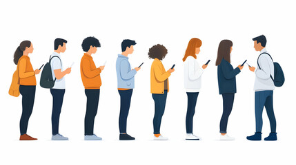 Fototapeta premium Line of People Using Smartphones