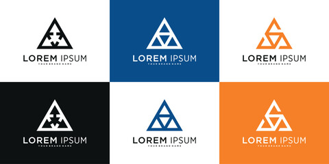 Set of creative abstract geometric triangle logo design templates. Premium Vector