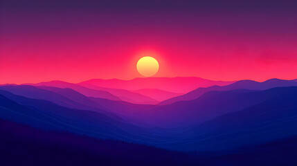 Obraz premium Sunset Over Mountains with Vibrant Pink and Purple Colors