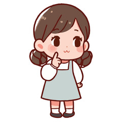 Cute girl thinking about problems. Thoughtful person in thoughts, difficulty, troubled face expression. Puzzled girl pondering, doubting.