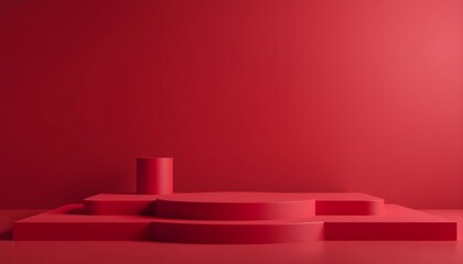 Dark red podium pedestal with matte color background. Style-45