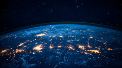 Obraz premium Earth at Night City Lights Satellite View Space Planet Stars