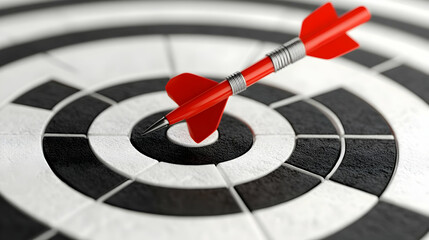 Red Dart Hitting Bullseye on Dartboard