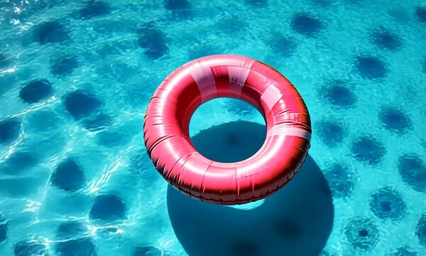 Pink Inflatable Ring Floating in a Swimming Pool