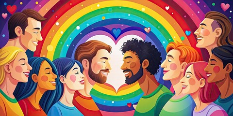 Fototapeta premium heartfelt hub vibrant rainbow colors diverse faces united digital bridges warm light embracing connections gentle focus togetherness support network