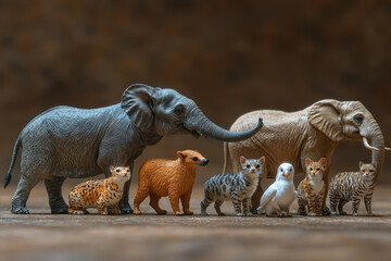 Obraz premium A collection of different animals in various stages of their life cycle, from birth to maturity and reproduction. Concept of biology and life processes.