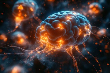 A 3D rendering of a brain with glowing neurons and synapses, depicting the complexity of the human mind.