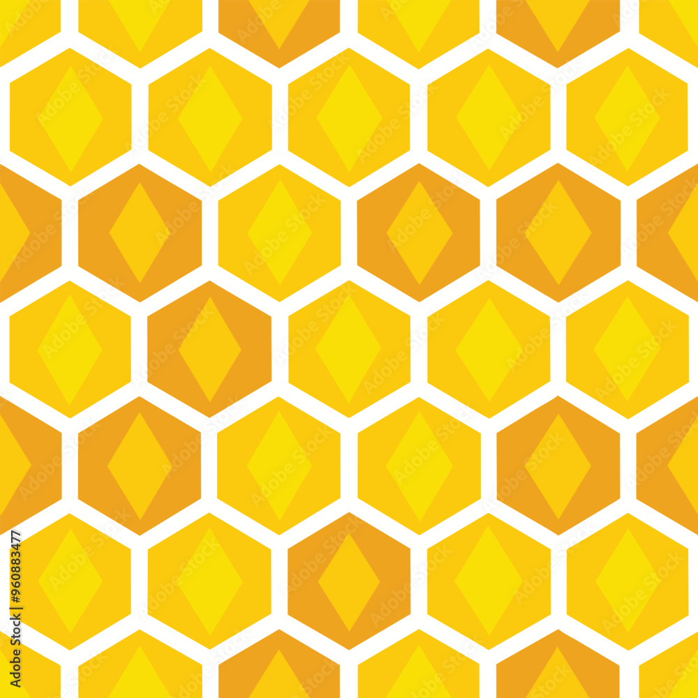 Poster this seamless honeycomb pattern showcases a collection of hexagonal shapes in vibrant yellow and ora