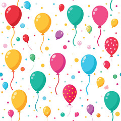 A vibrant pattern featuring balloons in various colors surrounded by playful confetti perfect for party themes invitations and festive occasions