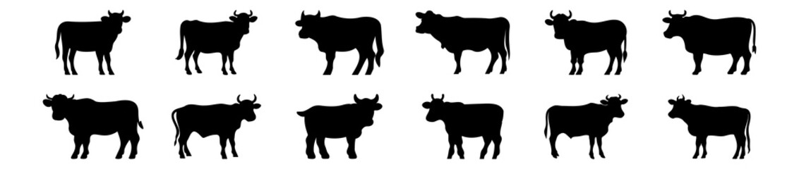 Cow silhouettes set, pack of vector silhouette design, isolated background