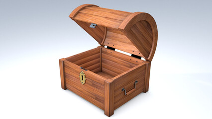 semi open wooden chest with lock 3D render