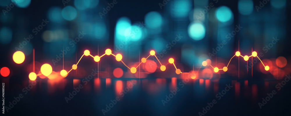 Poster a series of red dots on a blue background. the dots are arranged in a way that they form a line, and
