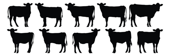 Cow silhouettes set, animal pack of vector silhouette design, isolated background