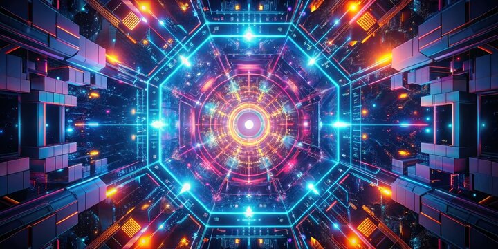 mysterious encrypted algorithmic kaleidoscope futuristic neon hues reflection sci-fi futuristic cyberpunk neon glow abstract digital encrypted data futuristic technology advanced computing
