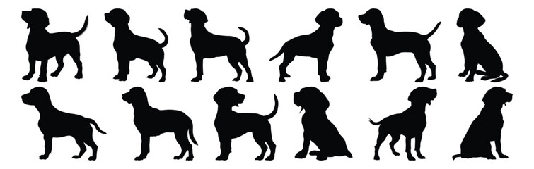 Dog silhouettes set, pet pack of vector silhouette design, isolated background