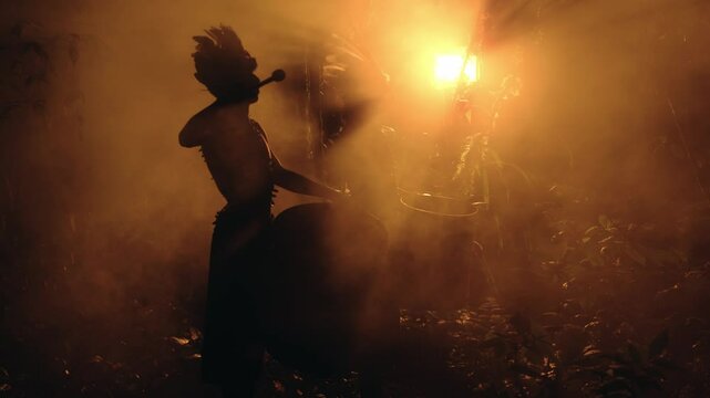 People playing tribal instruments or bass drums